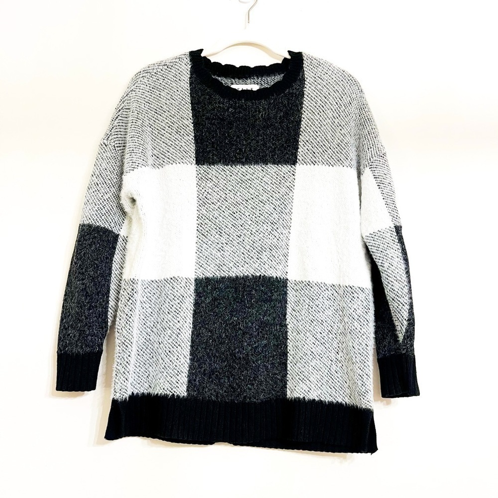 ELLE Women’s Color Block Sweater‎ Size M Longline Crewneck Pullover Black White